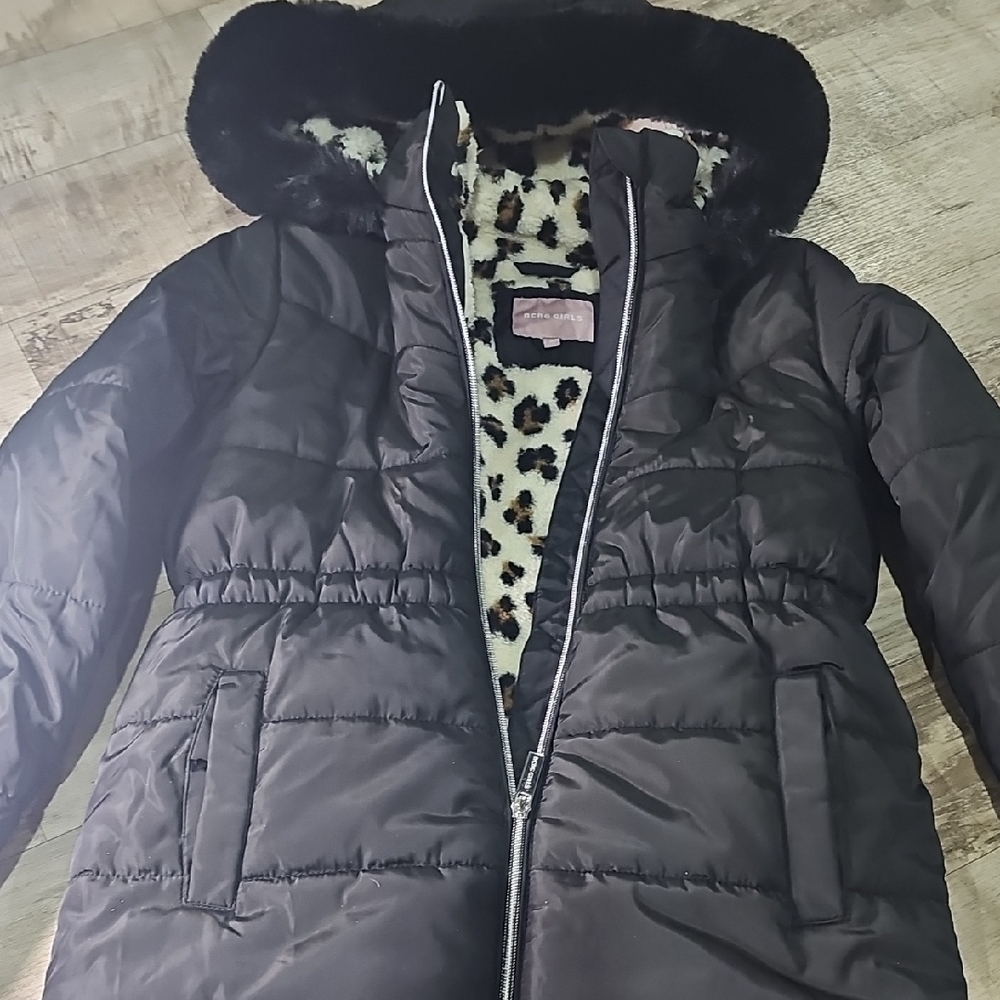 BCBGirls Black Puffer Coat with Leopard Print Lining